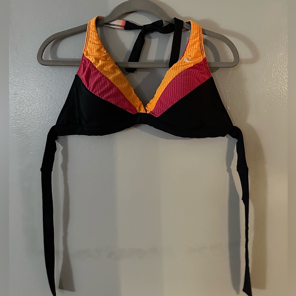 Nike Reversible Swimsuit Top Size L in Pink, Orange, Black, and White
